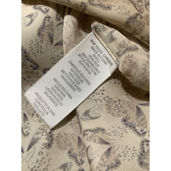 Joie Zambezi Blouse Butterfly Print 100% Silk Beige Long Sleeve L - Picture 7 of 7